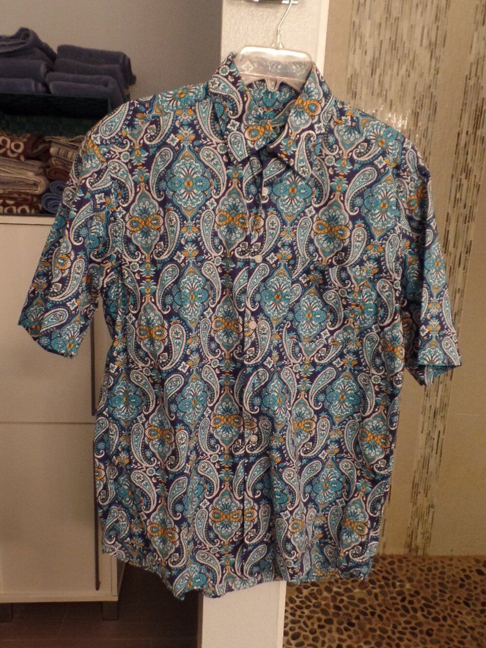 ALAN FLUSSER Men's Short Sleeve Paisley - Cotton - Medium
